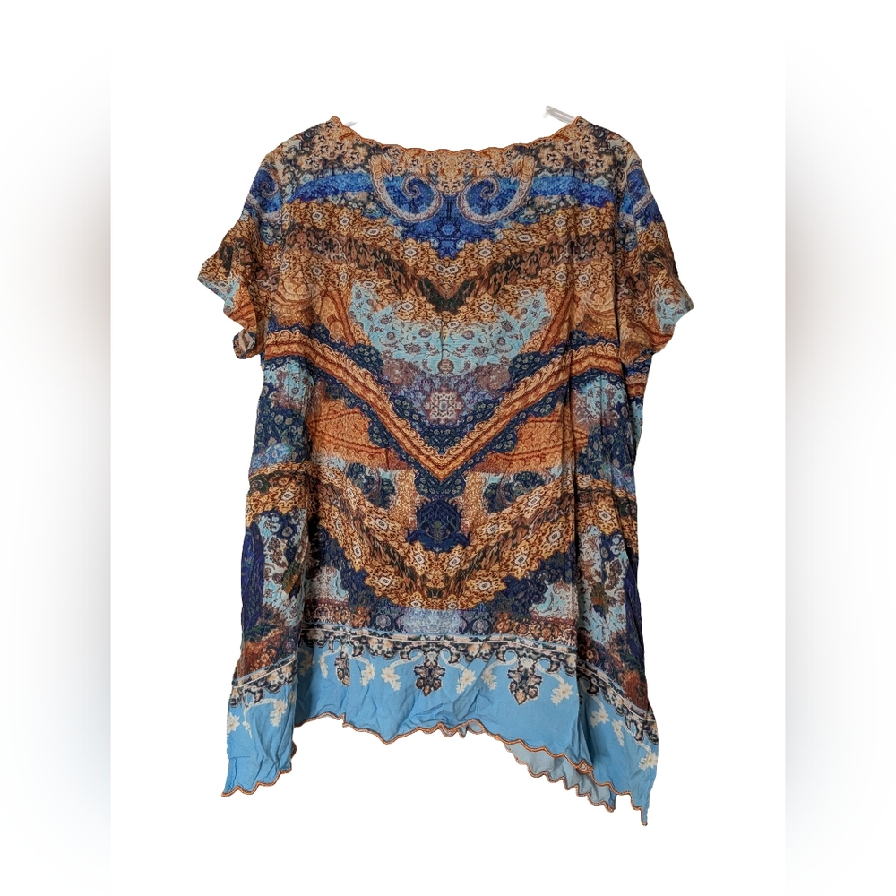 Soft Surroundings Blue and Brown Patterned Blouse - Picture 2 of 3